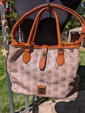 Dooney & Bourke Tan Vintage Coated Cotton Handbag with Leather Details